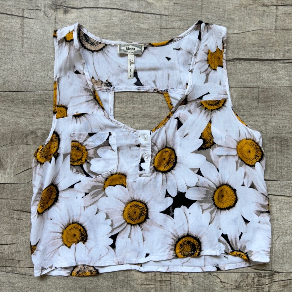 PacSun Kirra Retro Sunflower Cut Out Lightweight Festival Boho Floral Crop Top